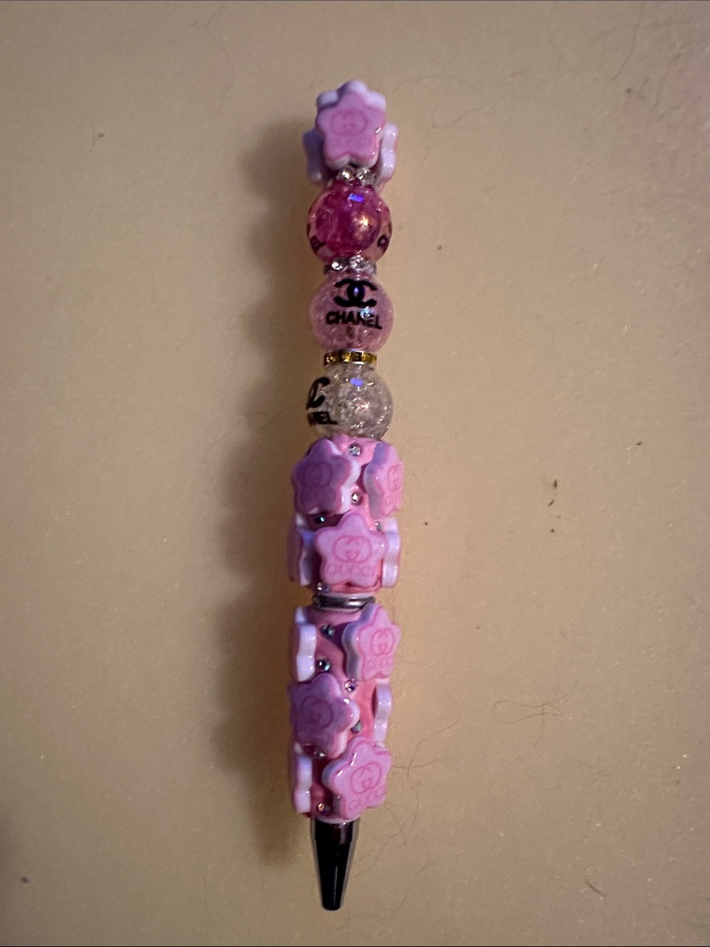 Fashion Pink Floral Bead Bracelet Pen